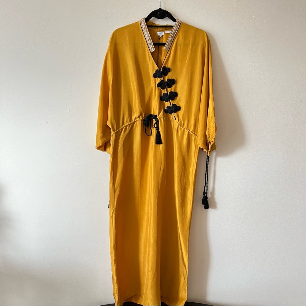NWT RHODE Resort BIANCA maxi DRESS 100% silk size M/L gold black embroidered